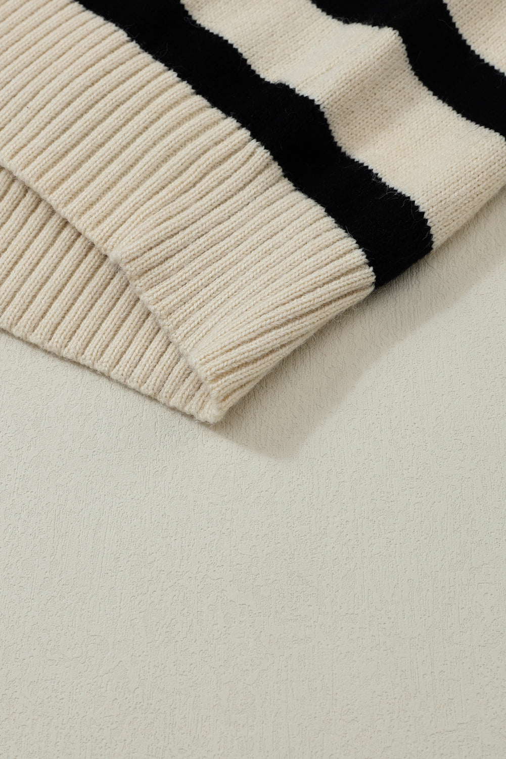 Black Striped Knit Drop Shoulder Collared V Neck Sweater