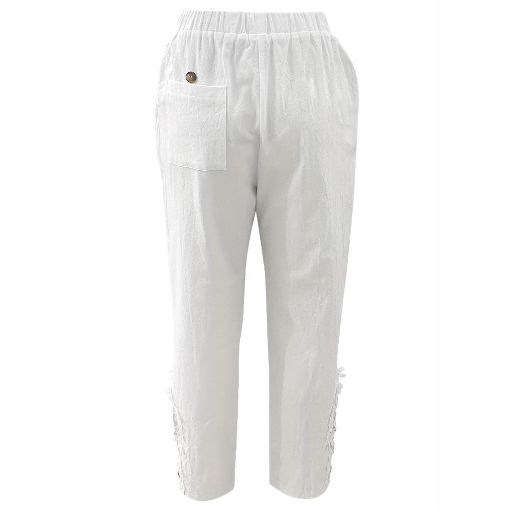 Women’s Lace Cutout Drawstring Straight Pants – Casual Wide Leg Lounge Trousers CJ Dropshipping Light White Cotton Pants