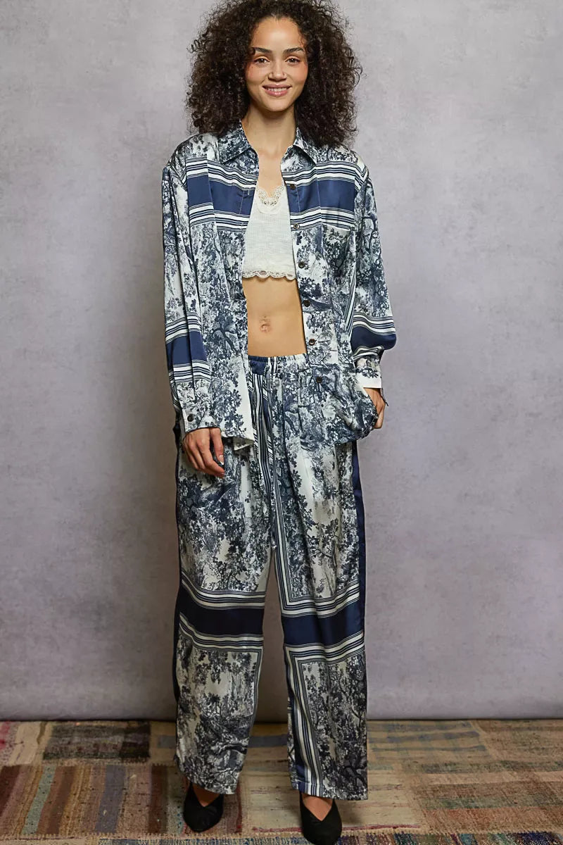 POL Floral Printed Woven Wide Leg Drawstring Pants Bazaare Mart POL Floral Printed Woven Wide Leg Drawstring Pants