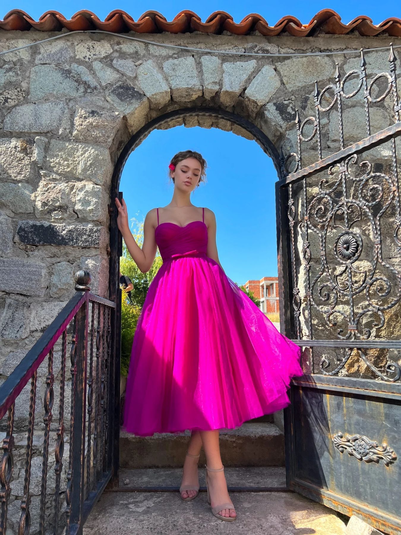 Strappy Magenta Ballerina Midi Dress CJ Dropshipping Formal Midi Dress