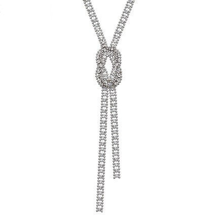 Long Rhinestone Bolo Chain Necklace