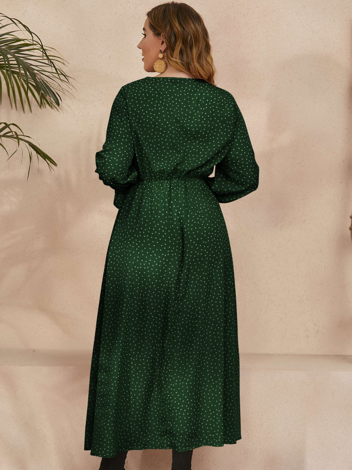 Fall Ruffled Polka Dot Long Sleeve Midi Dress