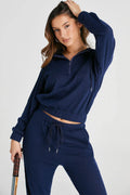 Drawstring Half Zip Hoodie and Joggers Set Navy Bazaare Mart Jogging Suit