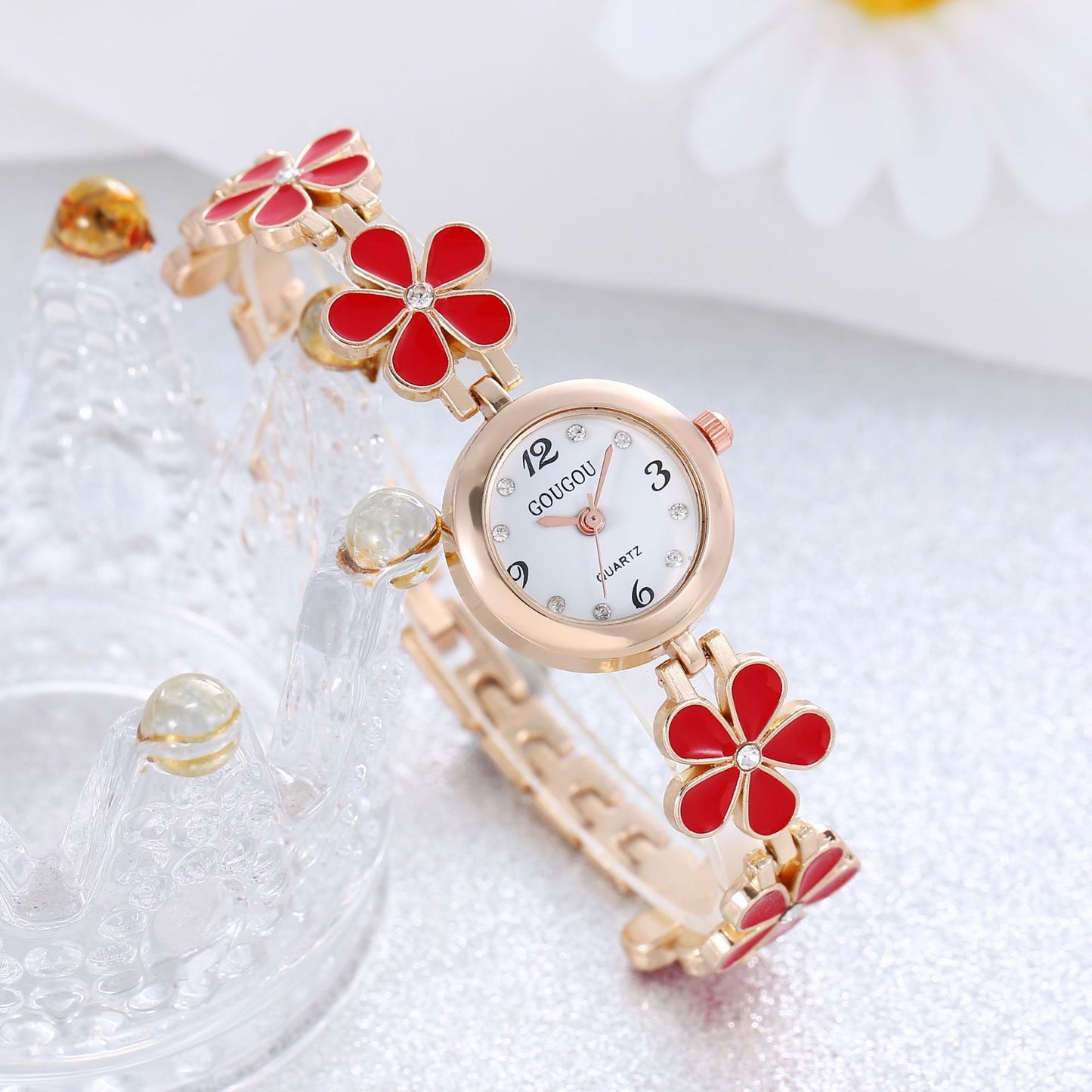 Ladies Flower Quartz Watch Bracelet Set