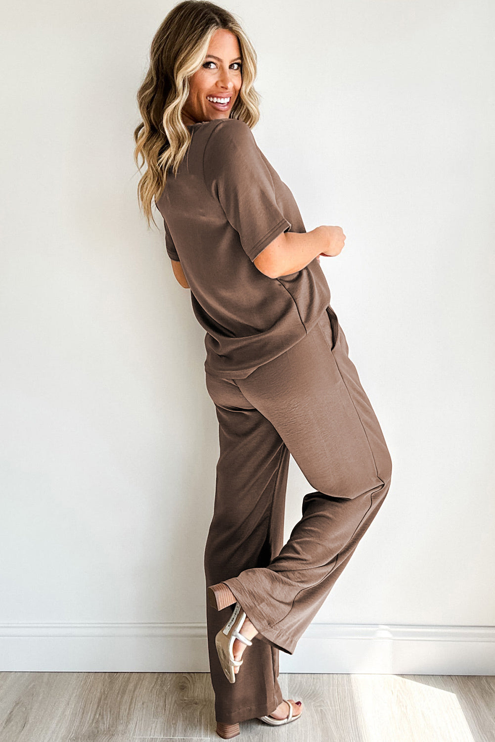 Smoke Gray 2pcs Wide Leg Pants Set