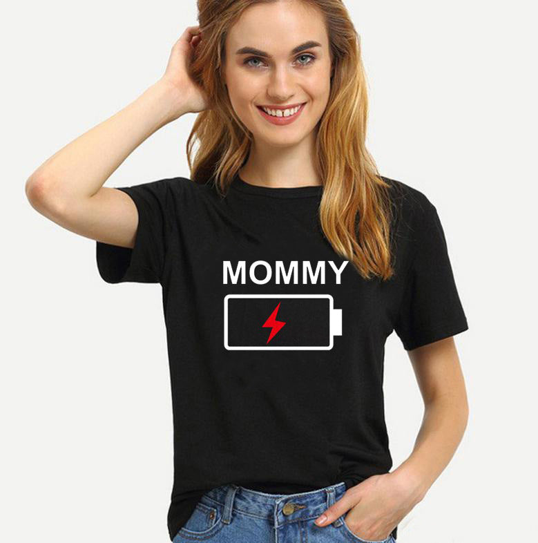 Funny Battery Power Parent-Child Graphic Tees Mom CJ Dropshipping Graphic Tees
