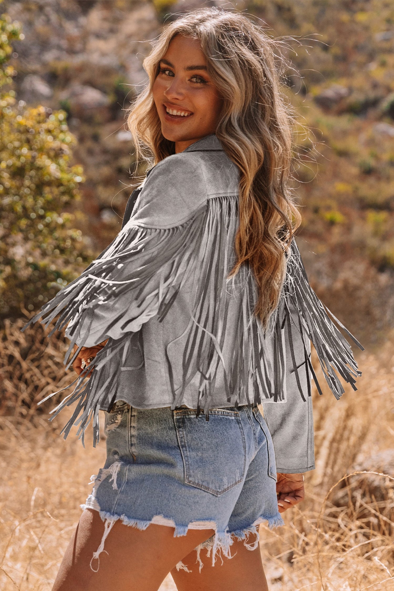 Cropped Fringed Faux Suede Jacket Bazaarre Mart Outerwear/Jackets