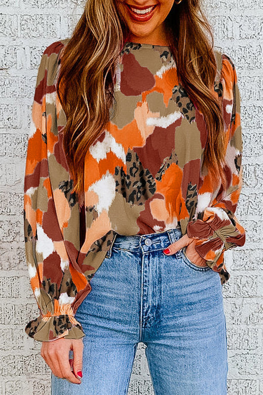 Fall Abstract Long Sleeve Blouse