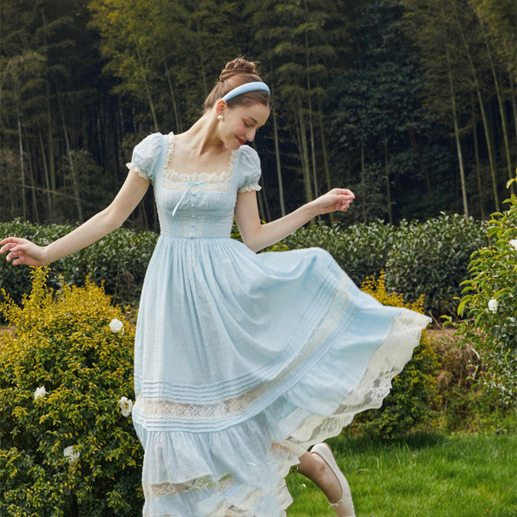 Women's Fashion Casual French Vintage Dresses CJ Dropshipping Vintage Puff Sleeve Square Neck Dress