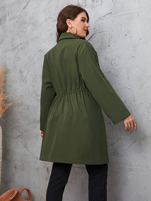 Army Green Roll Sleeve Trench Coat Trendsi Trench Coat
