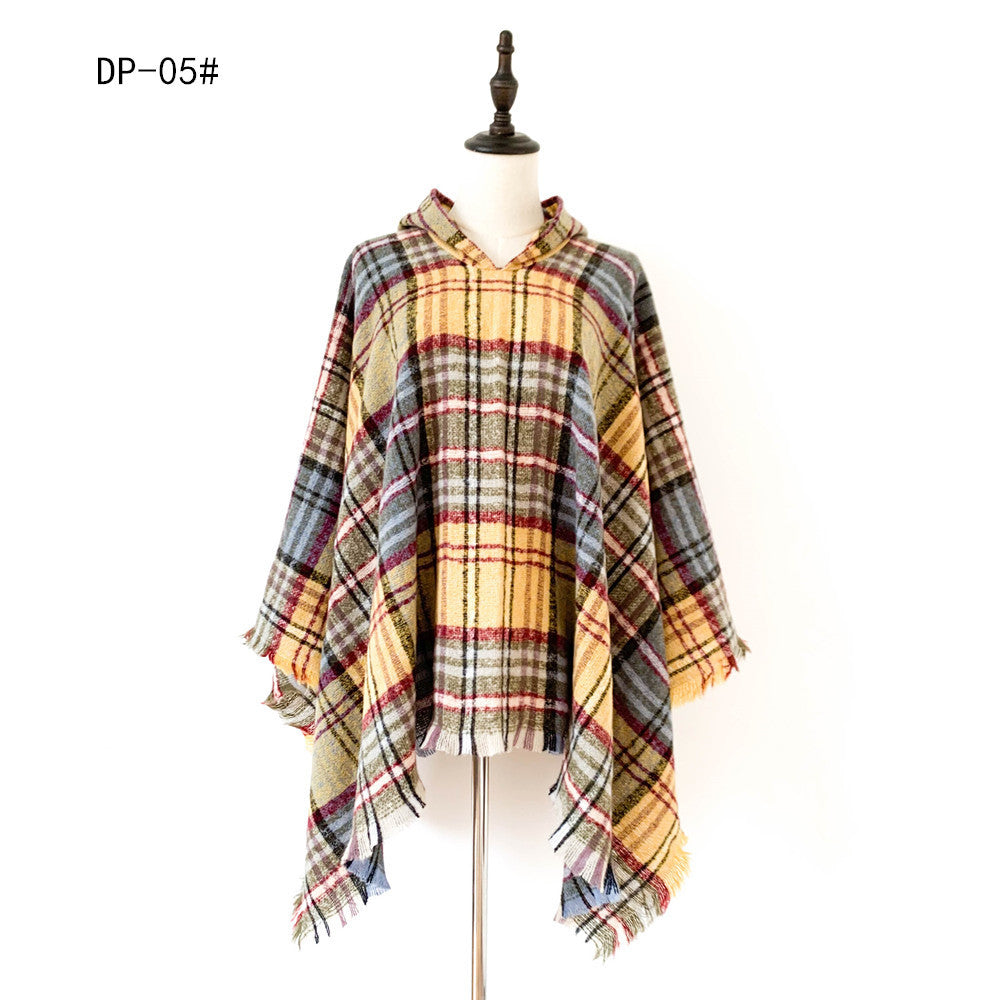 Plaid Hooded Poncho - Bazaare Mart