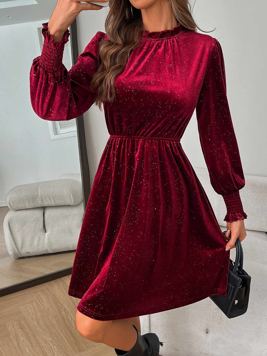 Glittery Velvet Long Sleeve Dress