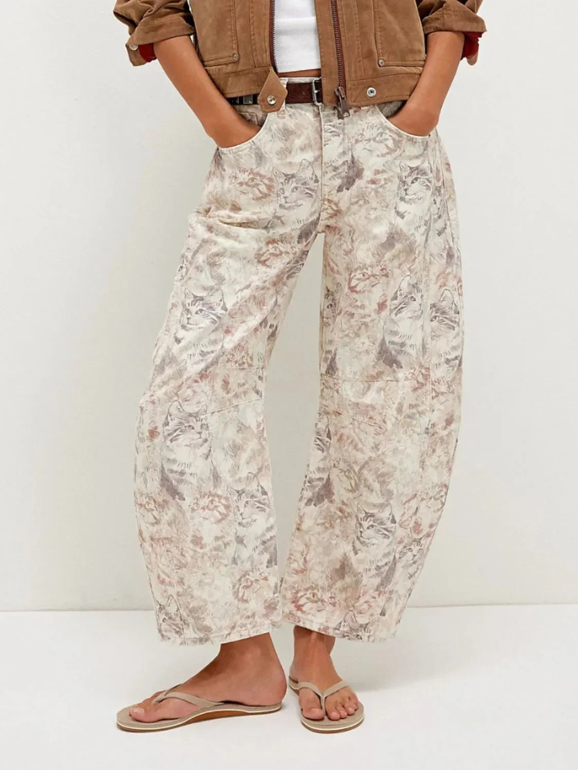 Trendy Printed Wide Leg Jeans Bazarre Mart Pants