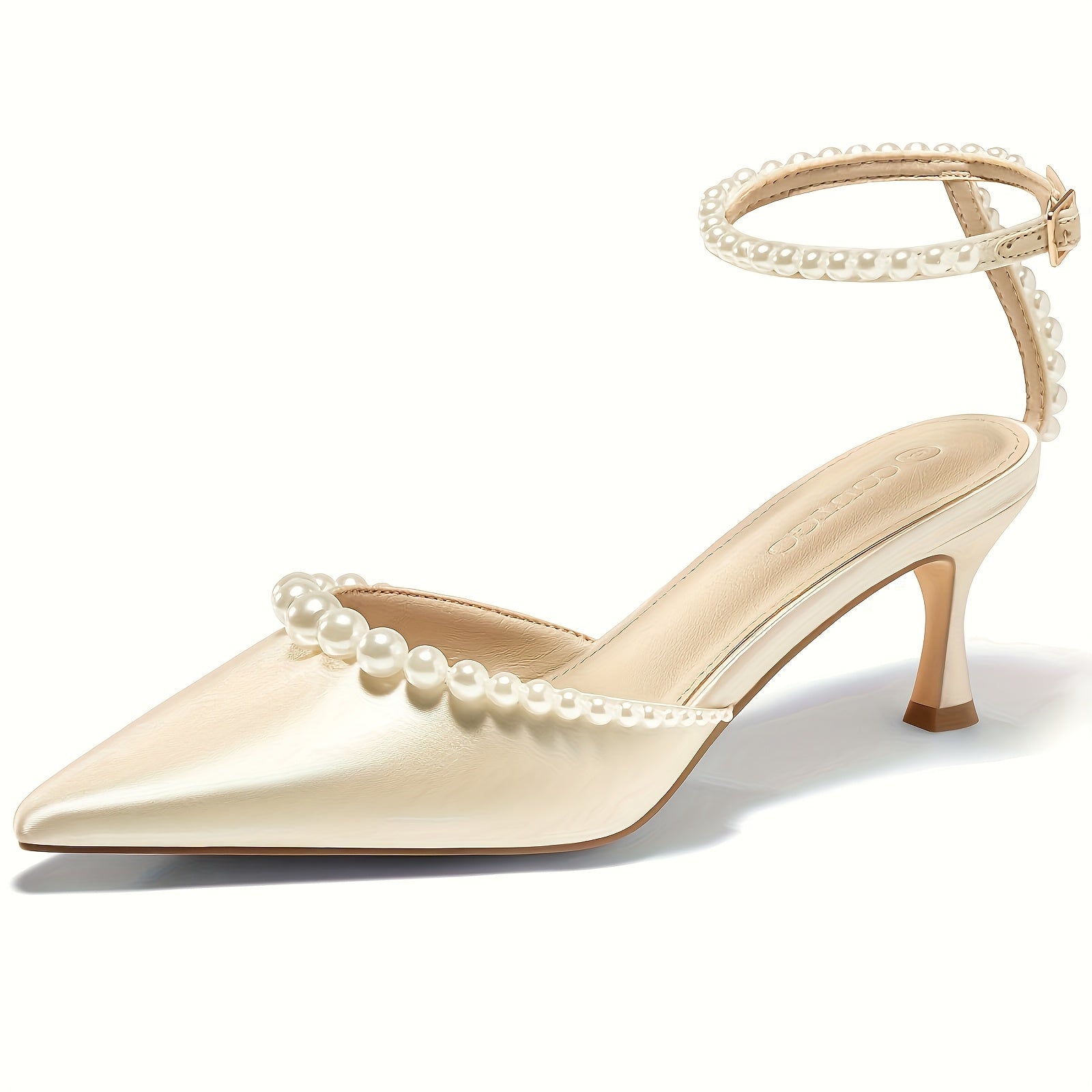 Pearl Embellished Pointed Toe Satin Pumps