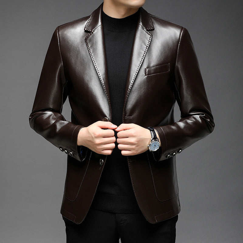 Single-breasted PU Leather Jacket