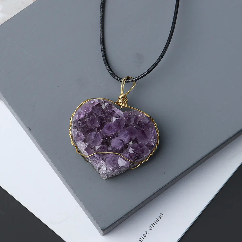 Gold Braided Amethyst Heart Pendant Necklace