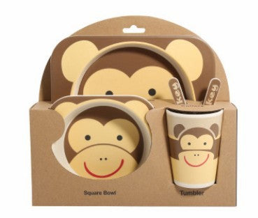 5PCS Children Bamboo Animal Dish Set