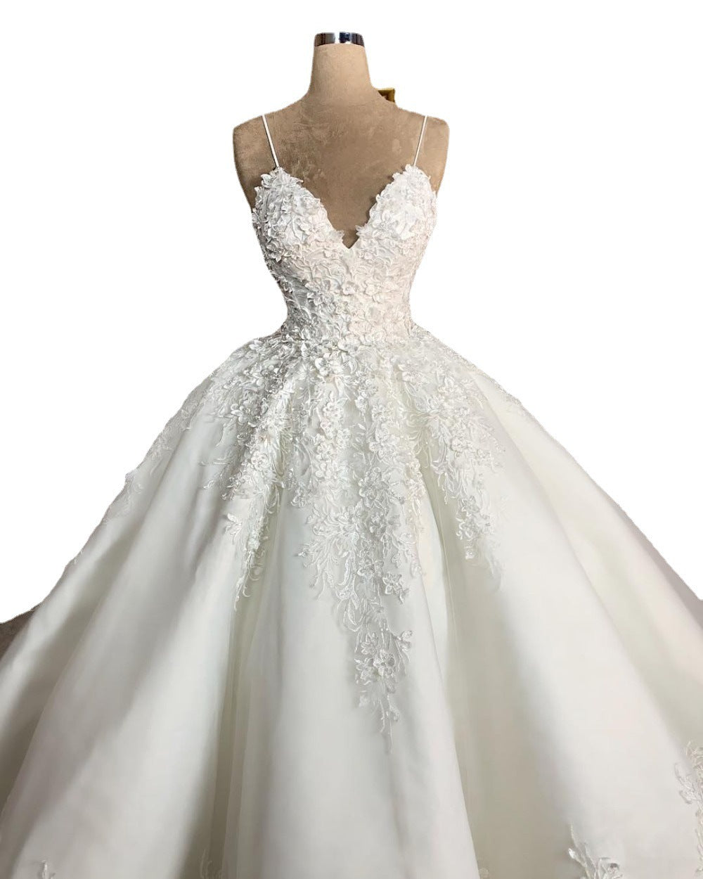 Deep V-neck Beaded Lace Formal Wedding Gown