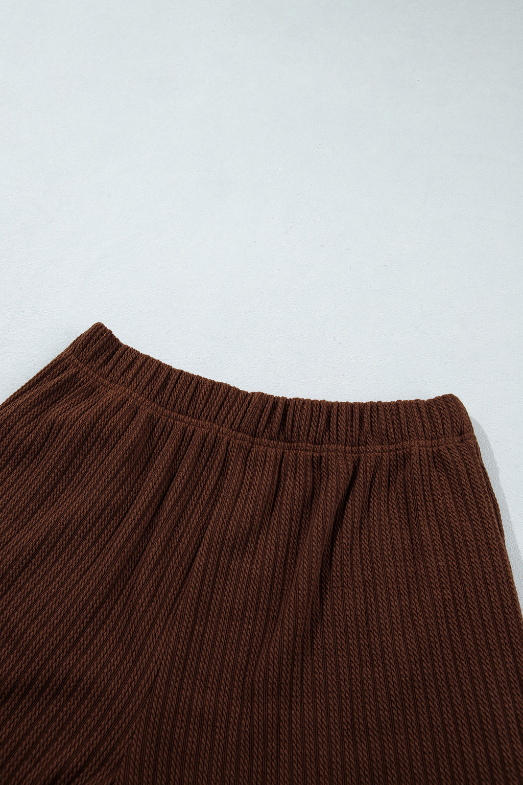 Dark Brown Ribbed Knit Lettuce Trim 2pcs Shorts Set