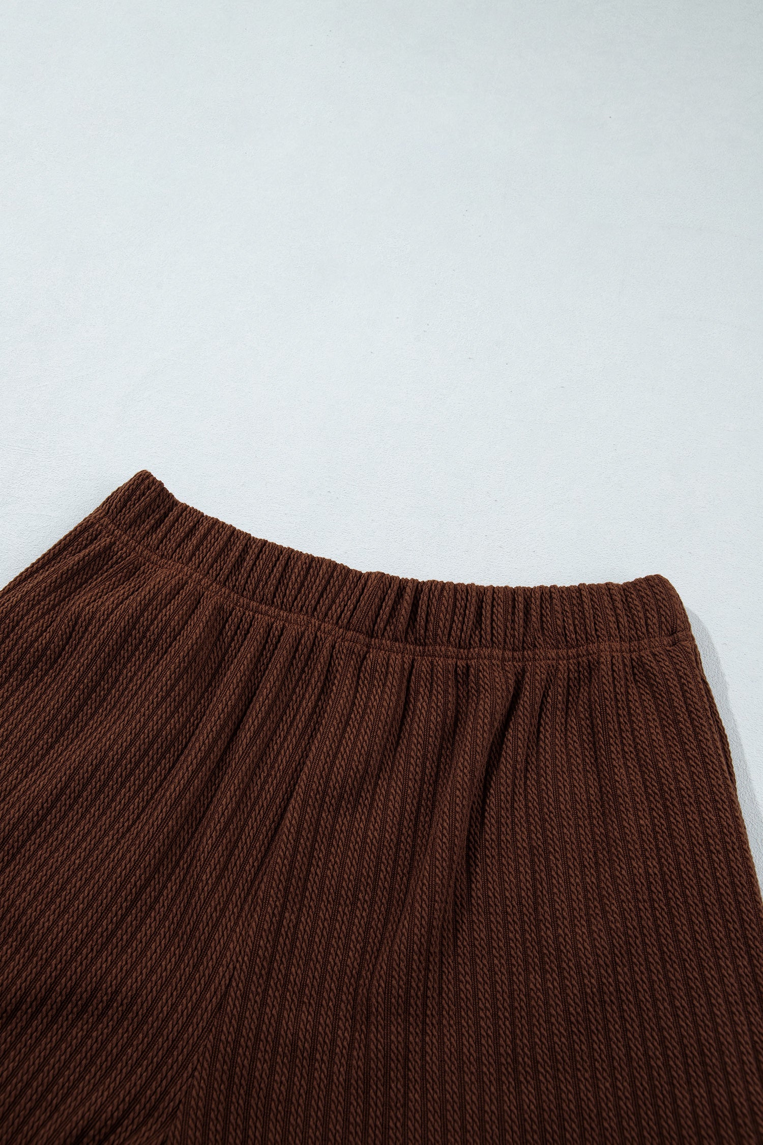 Dark Brown Ribbed Knit Lettuce Trim 2pcs Shorts Set