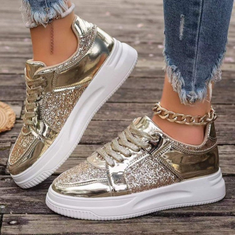 Glittery Round Toe Platform Sneakers