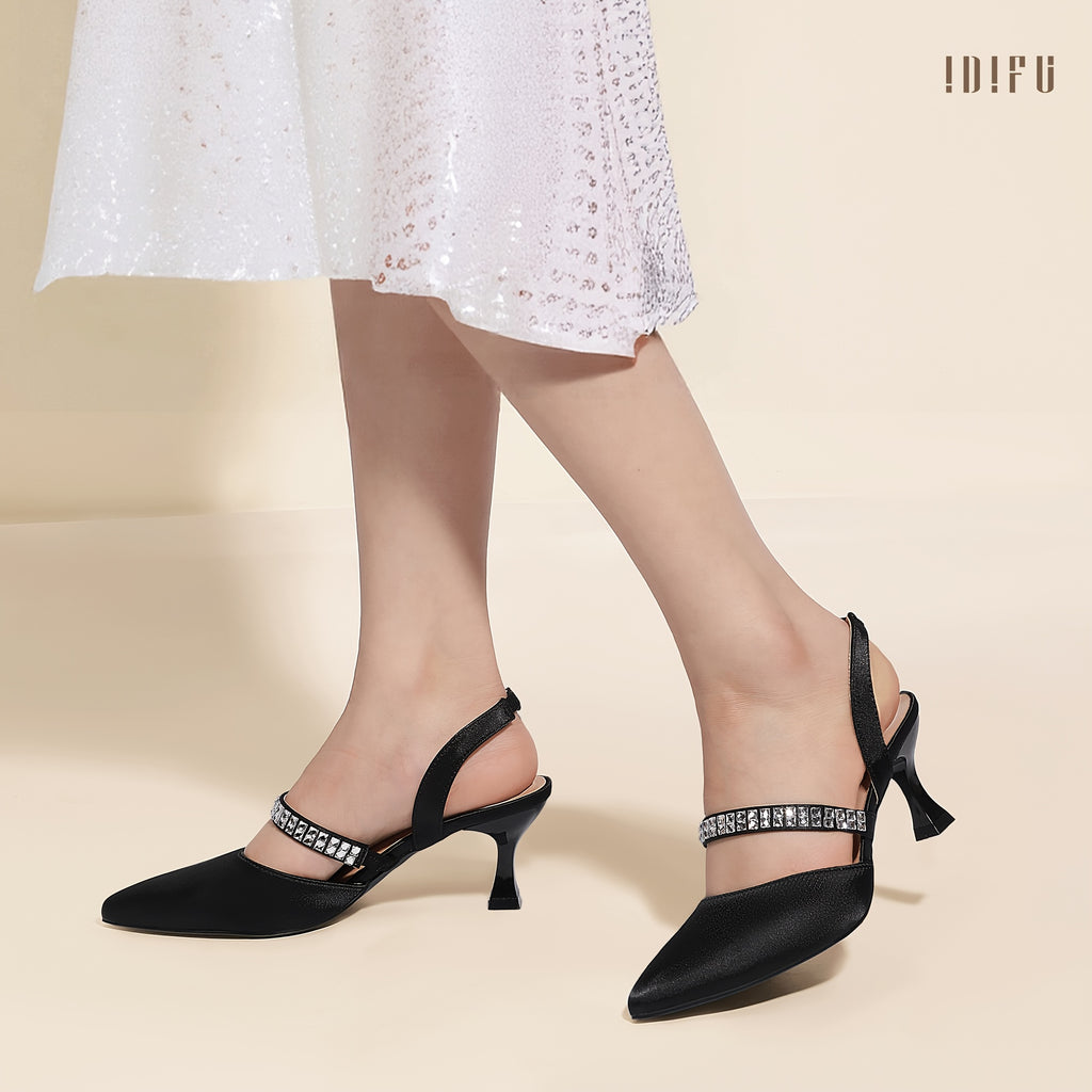 Elegant Rhinestone-Embellished Pointed Toe Half Heel Strappy Shoes