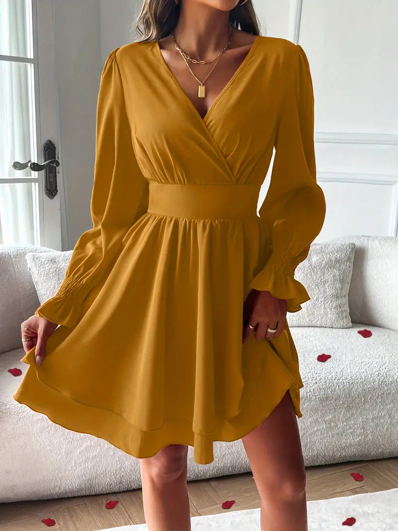 Feminine Double-Layer V-Neck Dress