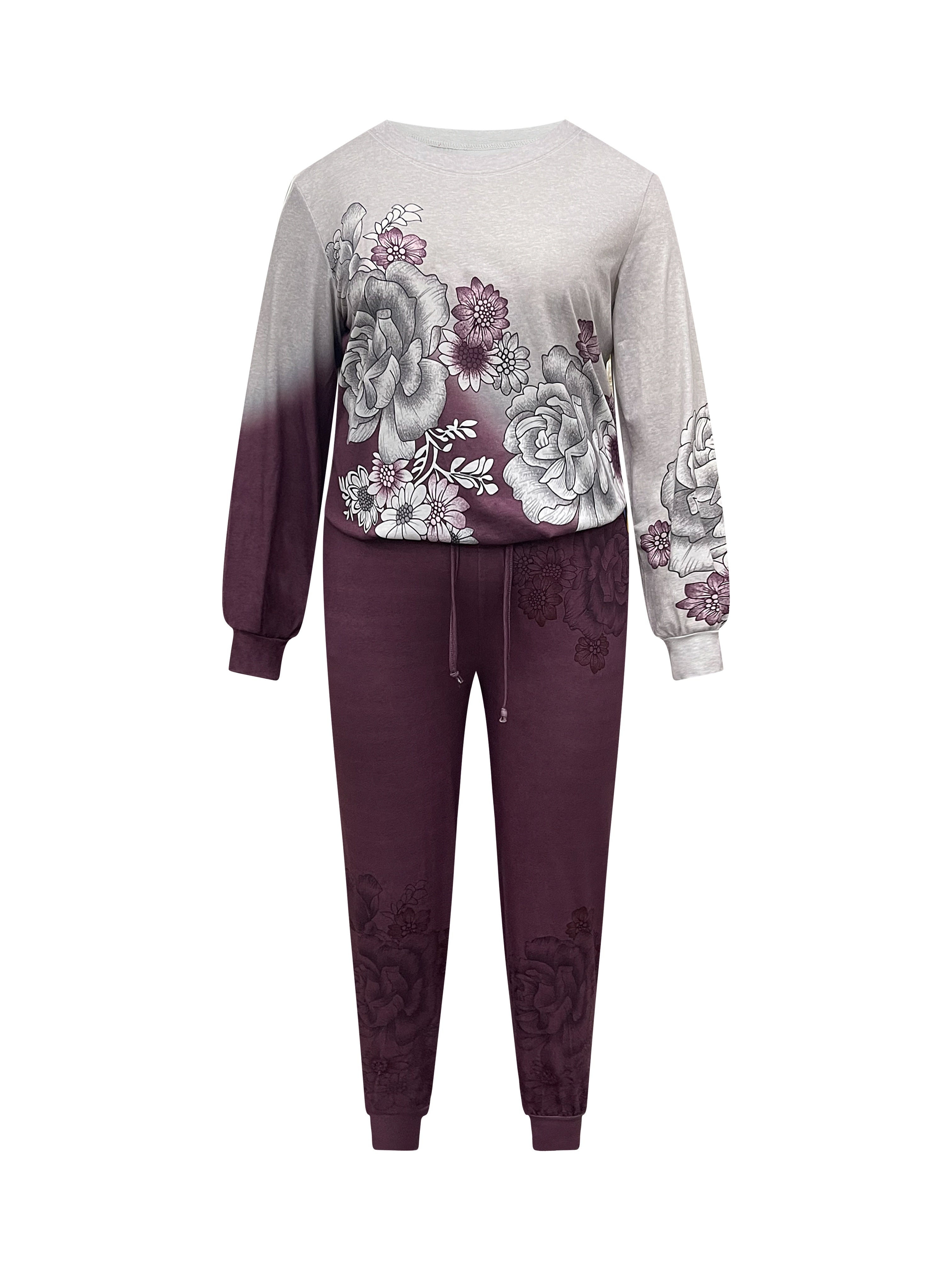 Plus Size Floral Print Casual Pants Set