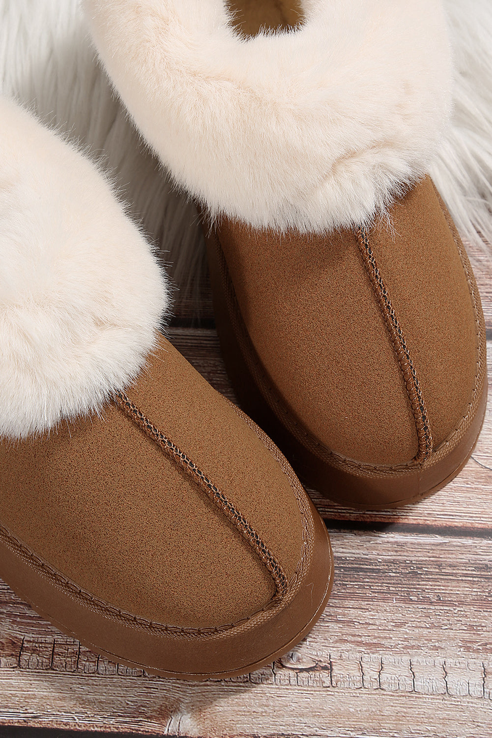 Suede Fur Trim Thick Flat Slippers