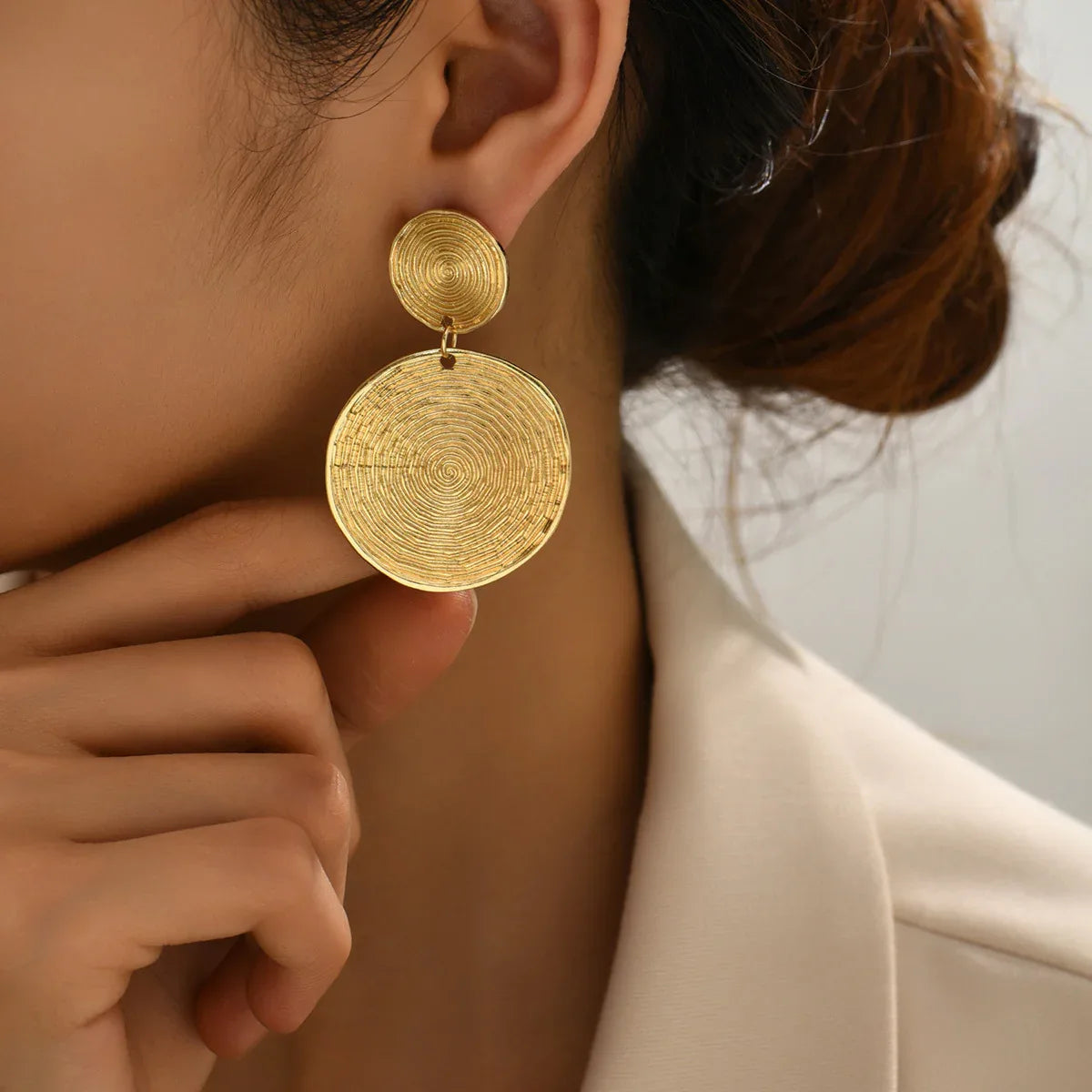 Large Gold Spiral Dangle Earrings Bazaare Mart Gold Round Dangle Earrings