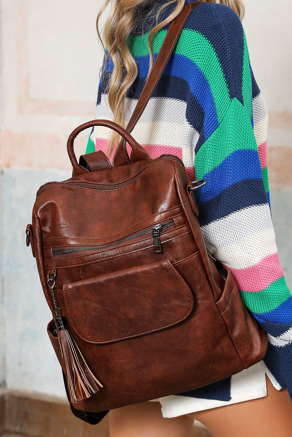 Retro Dark Brown Tassel Backpack