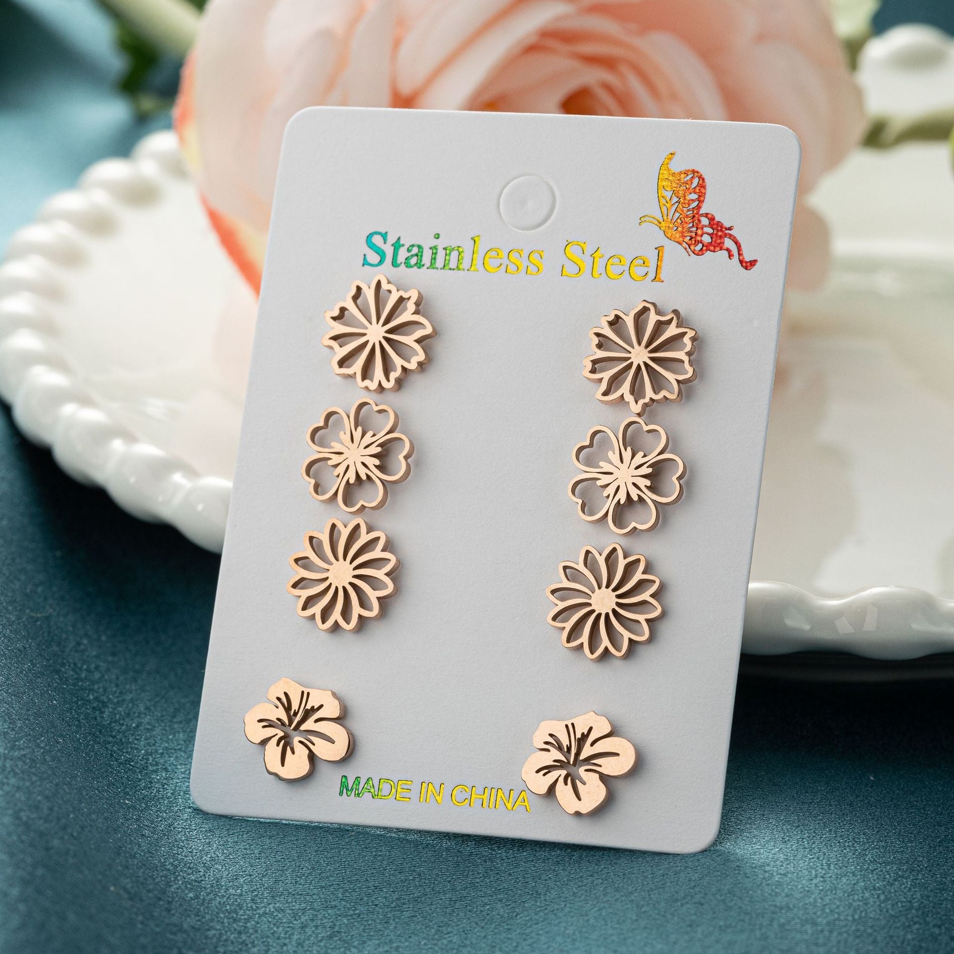 Floral Stud Earrings 4pk Set