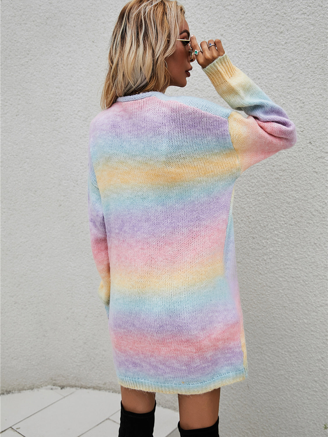 Angel Wings Gradient Striped Pocketed Open Front Cardigan