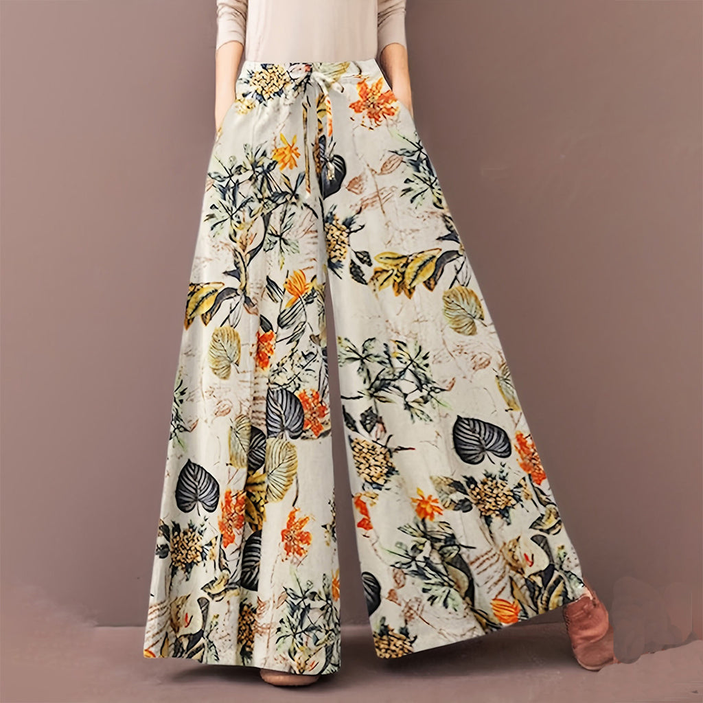 Botanical Print Loose Wide Leg Pants