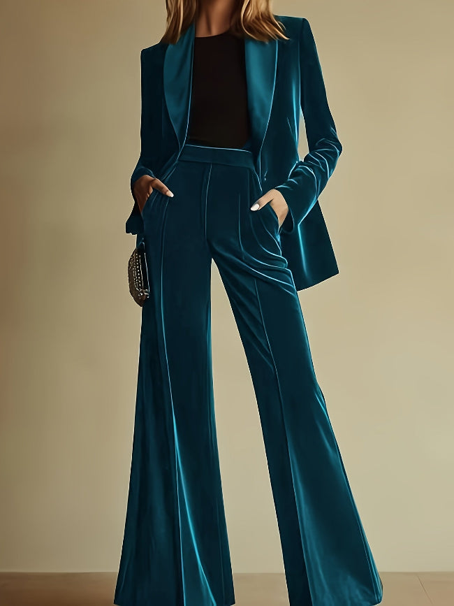 Elegant Velvet Flair Leg Pants Suit