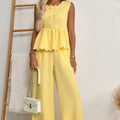 Yellow Two-Piece Wide Leg Pants Set – Scalloped Hem Bow Detail Women’s Outfit Yellow CJ Dropshipping Pants Outfit