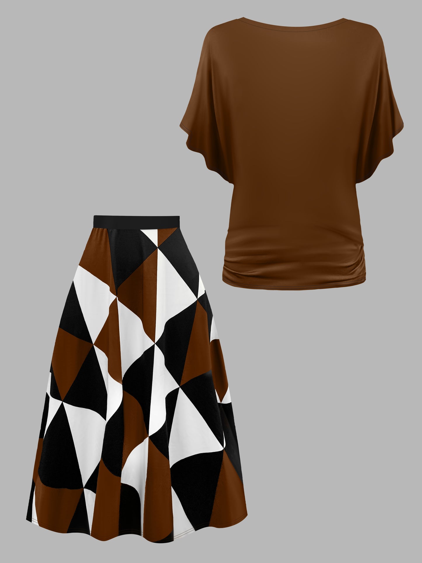 Retro Plus Size Geo Skirt Set