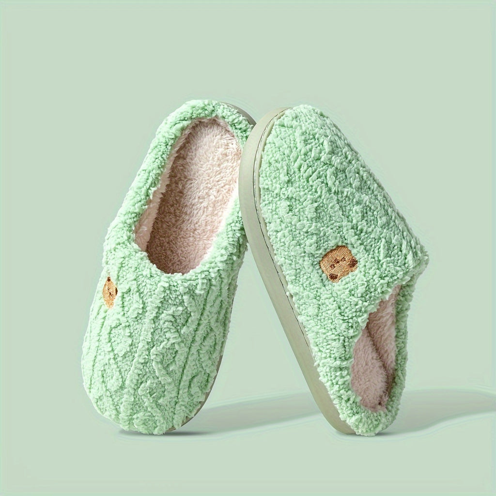 Cozy Textured Bear Print Slippers