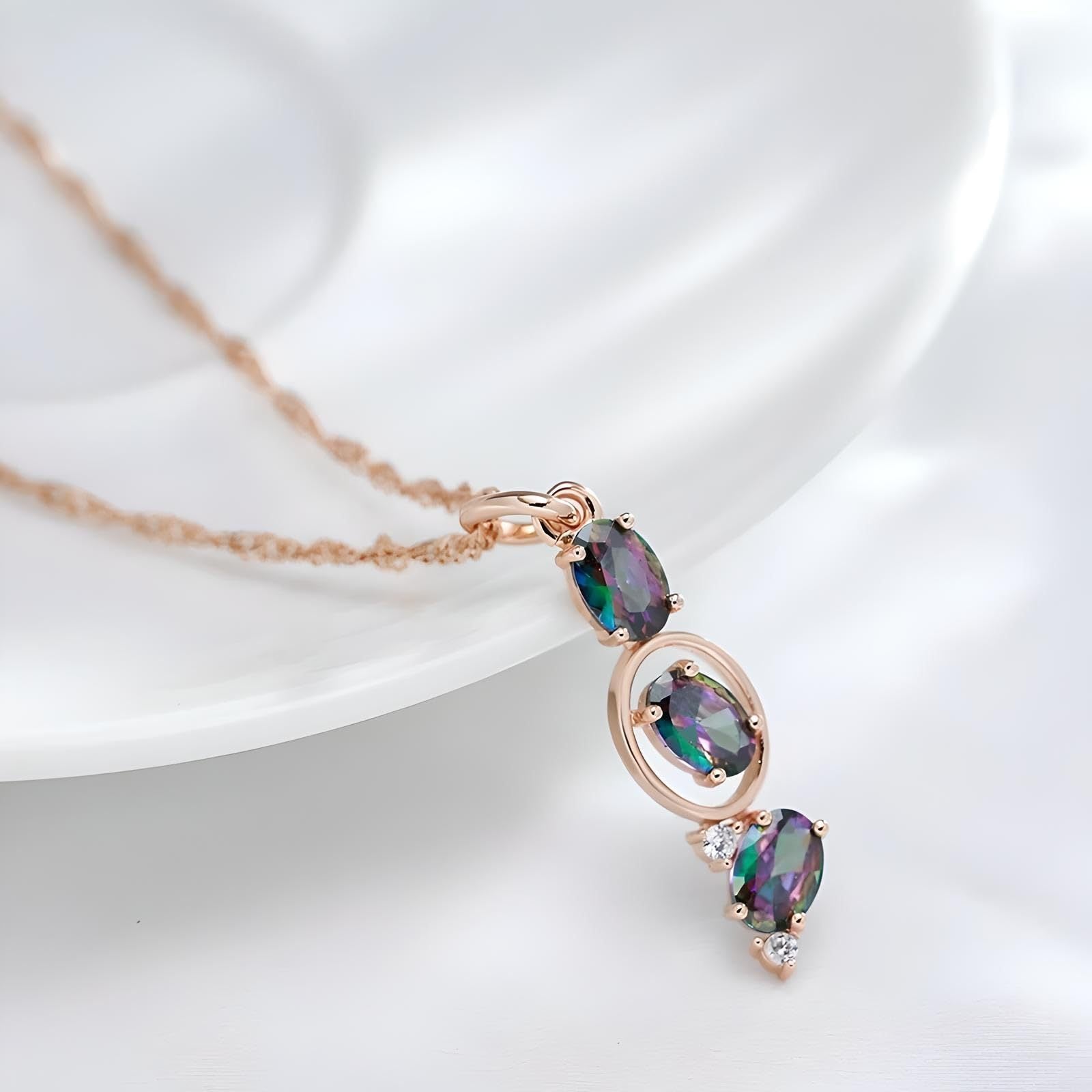 Triple Rainbow Zircon Necklace