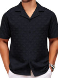 Men's Textured Button Down Short Sleeve Shirt Black Bazaare Mart Button Down Short Sleeve Shirt