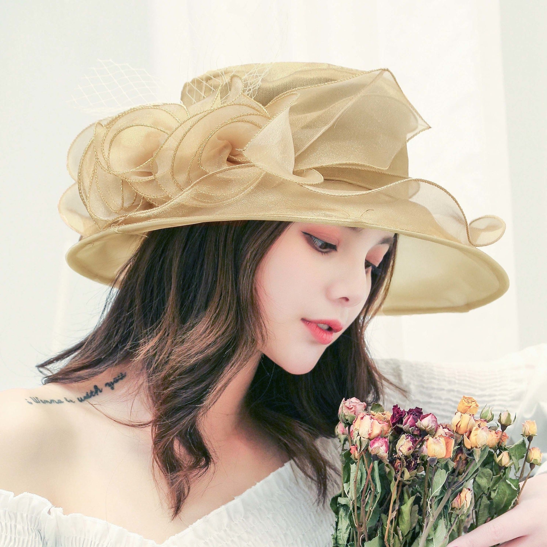Fancy Mesh Floral Bowler Hat