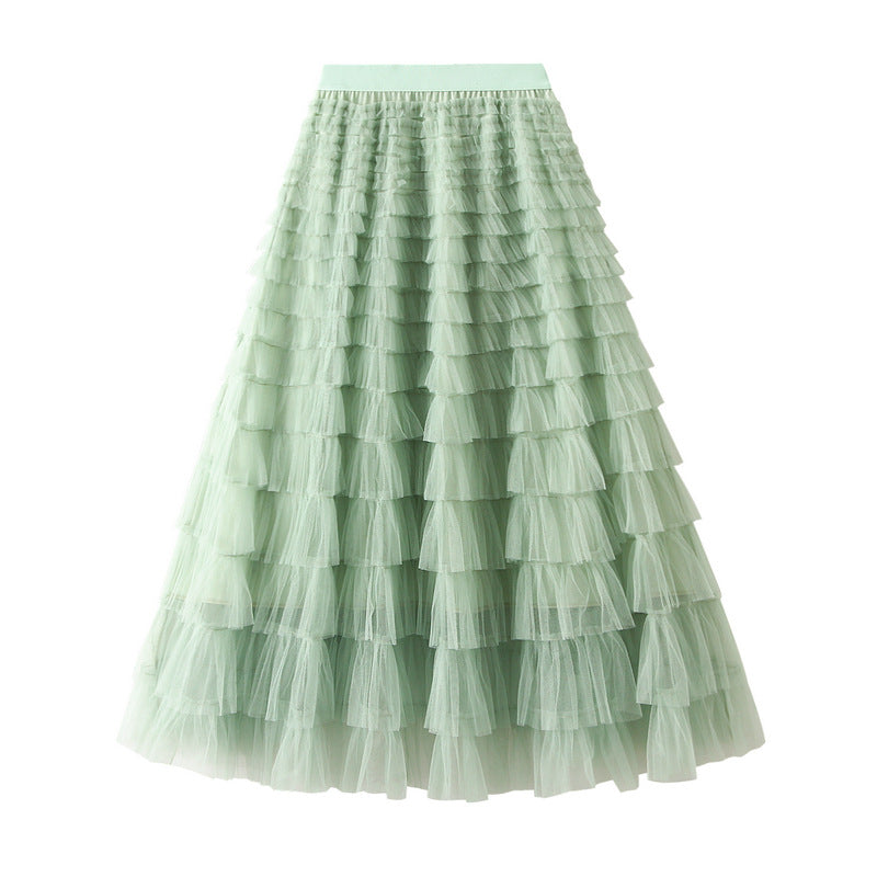 Mesh Ruffle Midi Skirt