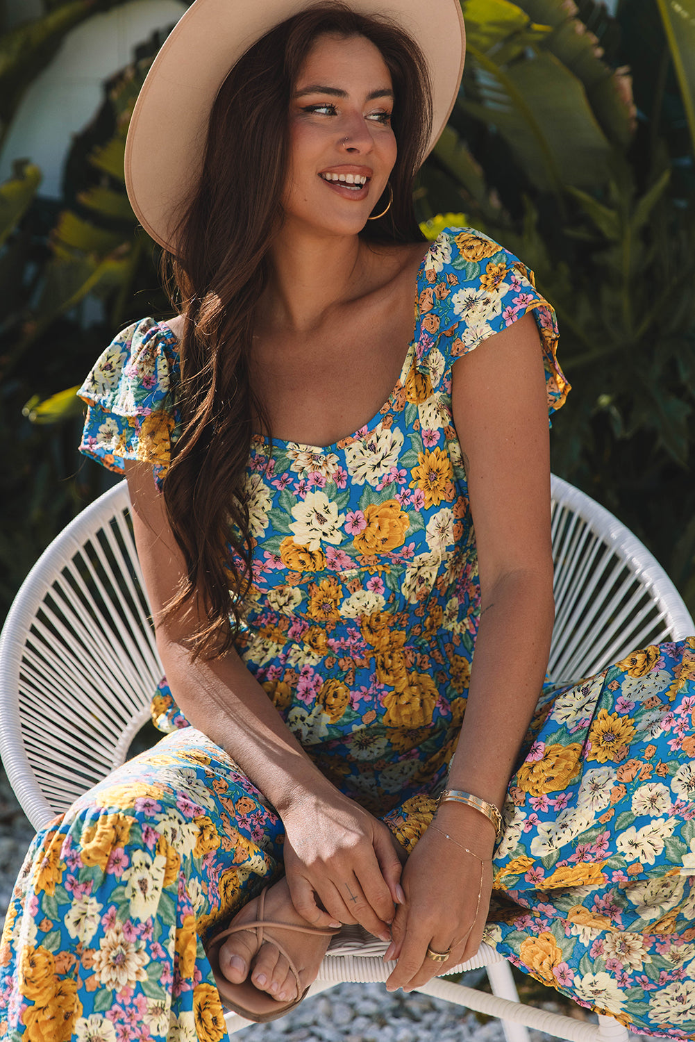 Floral Allover Print Shirred Cut Out High Waist Jumpsuit Dear-Lover Dropshipping Bottoms/Jumpsuits & Rompers
