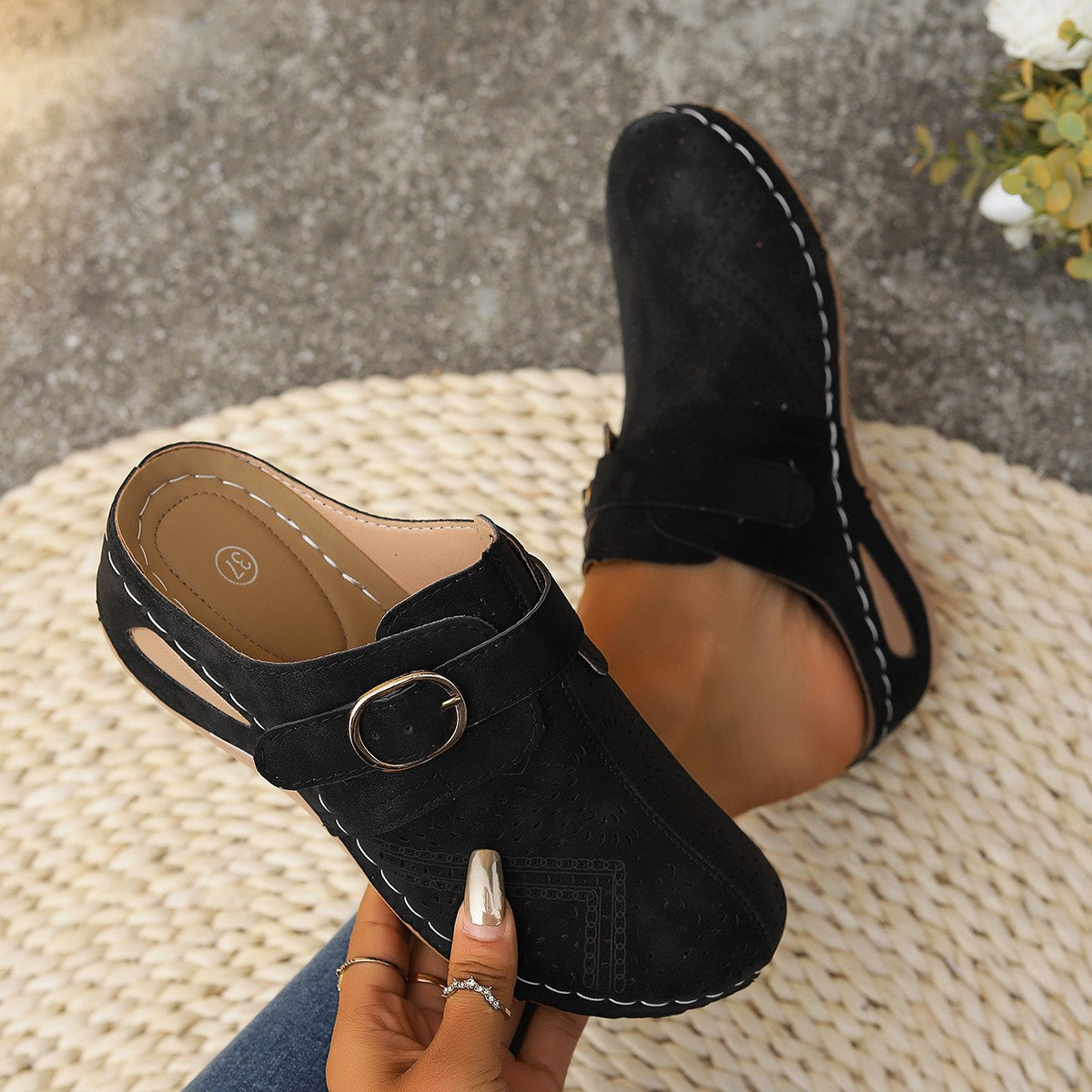 Suede Round Toe Wedge Slip On Shoes