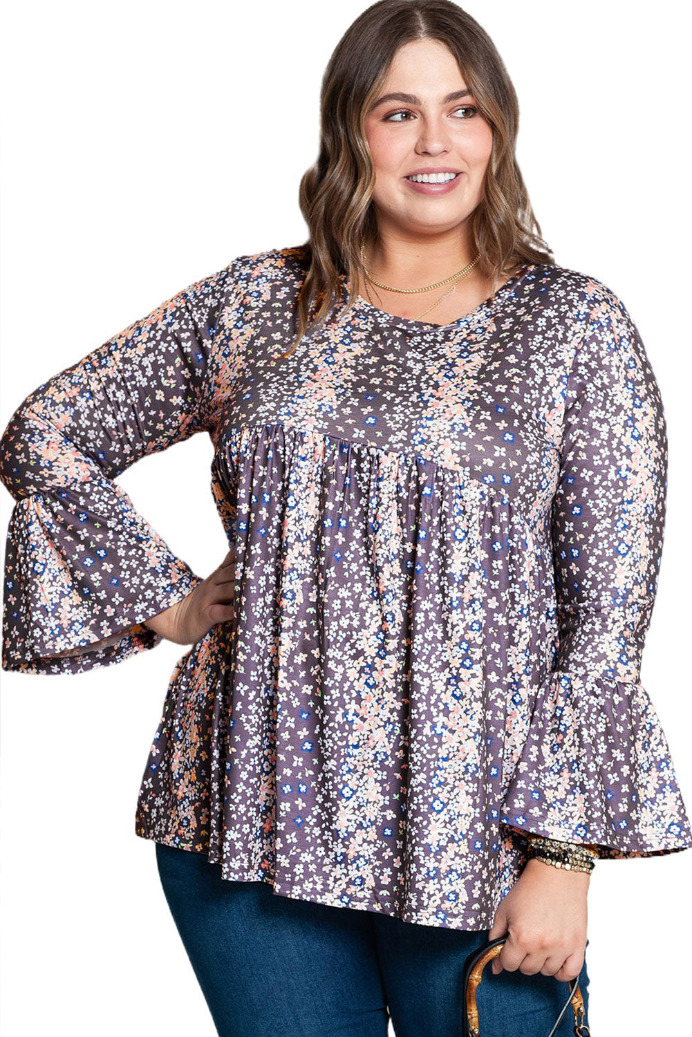 Purple Floral Plus Size A Line Blouse