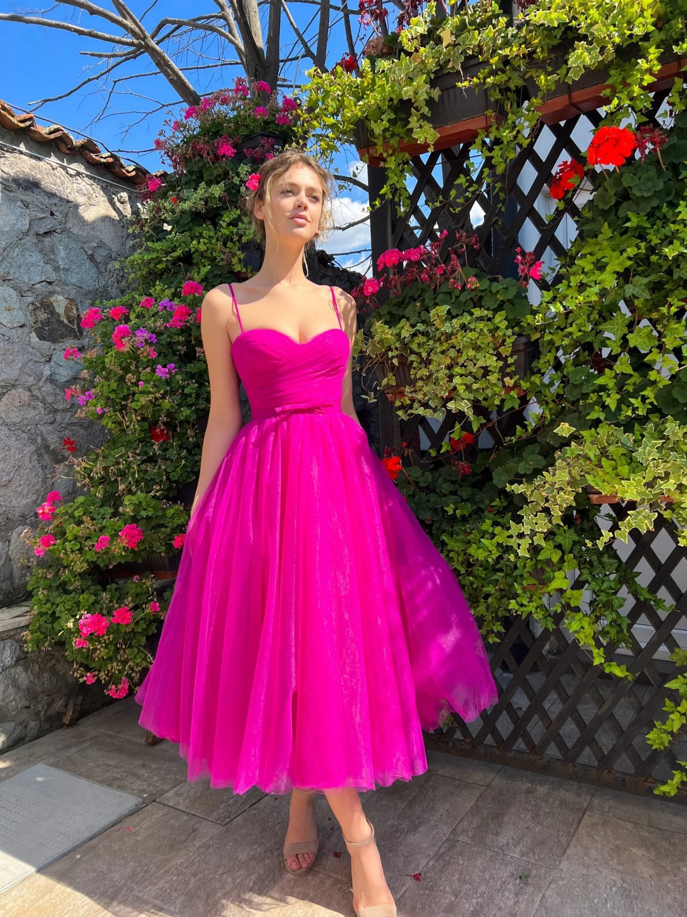 Strappy Magenta Ballerina Midi Dress CJ Dropshipping Formal Midi Dress