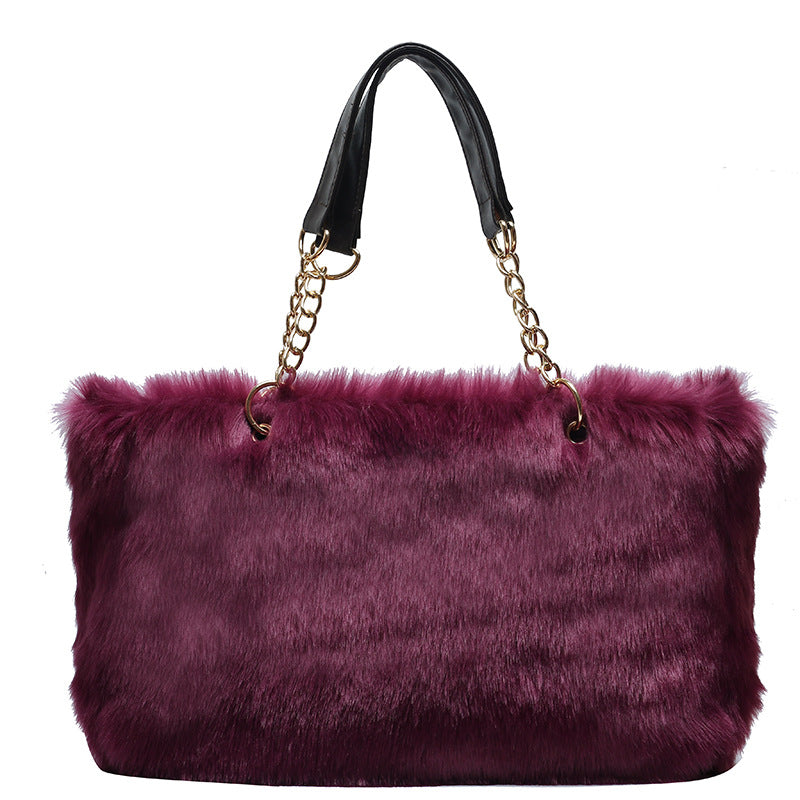 Ladies Large Capacity Plush Faux Fur Tote Bag