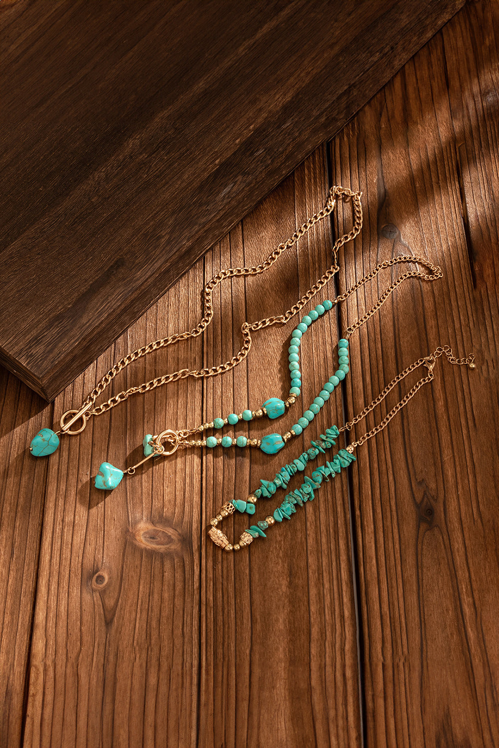 Gold Irregular Turquoise Multi Layer Chain Necklace