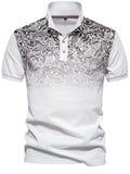 Men's Printed Collared Neck Short Sleeve Polo Ivory Bazaare Mart Print Hombre Polo