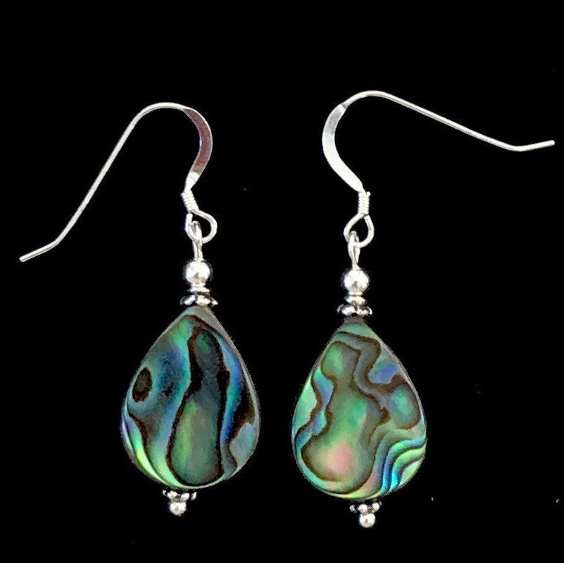 Silver Abalone Shell Water Drop Earrings